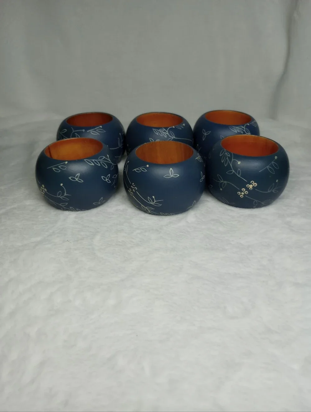 Wooden Floral Lacquer Napkin Rings Set Of 6 Elevated Dining Dinner Party Cottage